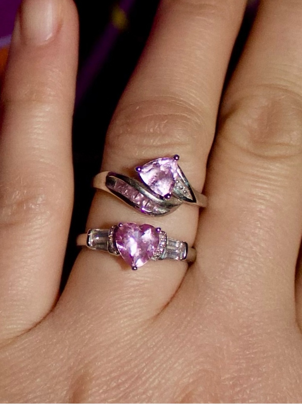 Pink Sapphire Diamond 10K White Gold Ring Lot